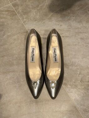 Evan Picone Pewter Pointed Toe Pumps with Jewel Teardrop